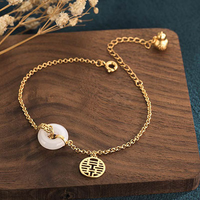 Spirituality Buddha Karma White Jade Double Happiness Fortune Earrings Earrings  